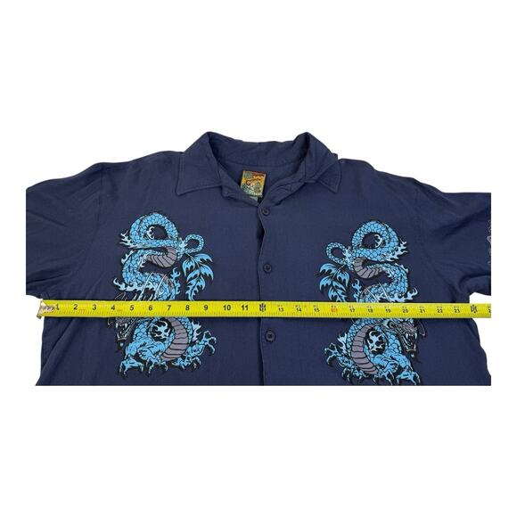Pineapple Connection Shirt Mens XL Blue Dragon Graphic Button Up Short Sleeve - Picture 10 of 13